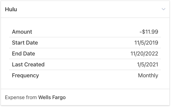 Monthly bill for Hulu